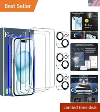 3-Pack Military-Grade Screen Protectors & Camera Lens for iPhone 15 - 6.1 Inch