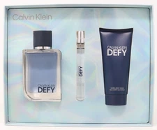 Calvin Klein Defy 3pc Gift Set For Men100ml EDT + 10ml EDT + 100ml Hair & Body