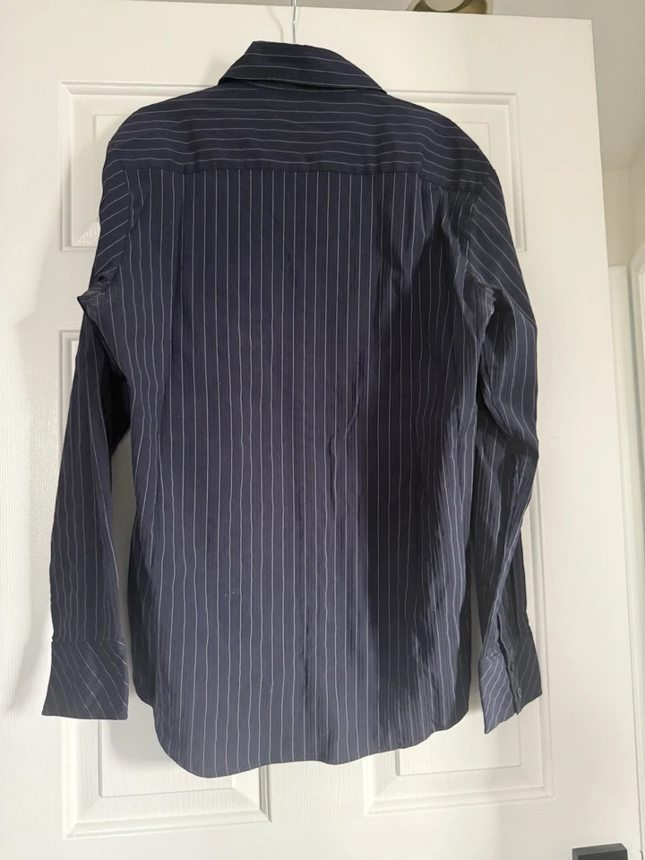 Camisa masculina azul manga longa 7 diamantes listras diagonais com botões ocultos GG - Imagem 2 de 2