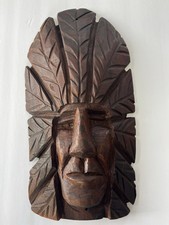 VINTAGE WOODEN CARVED INDIAN CHIEF WALL HANGING LARGE 16 IN. X 8.5 IN.