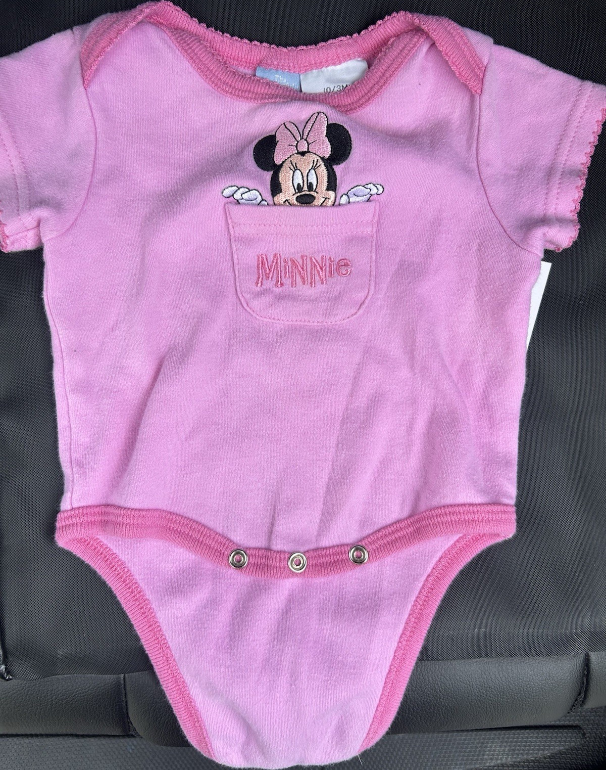 Vintage Disney Minnie Mouse Baby Bodysuit Snap Cotton Knit 0-3M Pink
