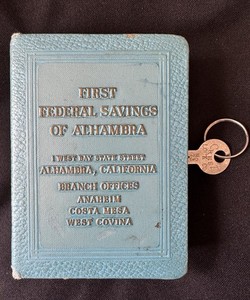 VTG Advertising Book Coin Bank First Federal Savings Alhambra w/ KEY Nice Cond.