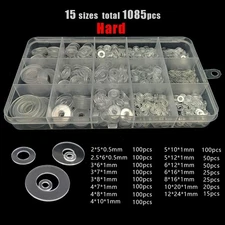 1085pc M2-M12 Hard PVC Plastic Transparent Flat Washer Insulation Gasket Kit Set