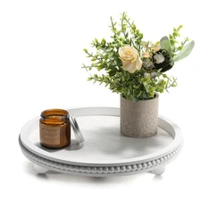 Wooden Beaded Decor Tray for Coffee Table, Rustic Wooden Trays Table Centerpi...