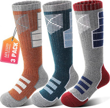 Kids Merino Wool Ski Socks 3 Pairs Girls Boys Thermal Winter Warm Thick Breathab