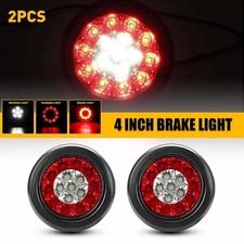 2x 4.7in Round Red White 16-led Truck Trailer Brake Stop Turn Signal Tail Lights