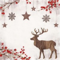 20 Servietten X-Mas Deer Holz Hirsch Winterbeeren Sterne Weihnachten 33X33Cm