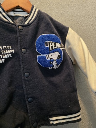 Vintage Peanuts Snoopy Varsity navy Wool Jacket kids sz 4y-5y - Picture 2 of 8