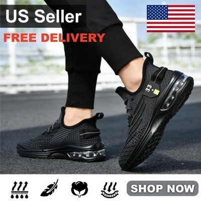 Breathable Sneakers Gym Black Mesh Lightweight Shock-absorbing Sports Shoes US