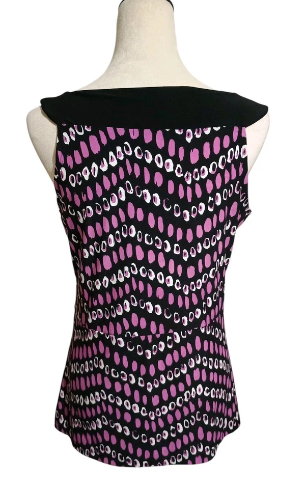 Top sin mangas Suzie In The City negro rosa estampado circular cintura acanalada talla mediana Foto 2 de 4