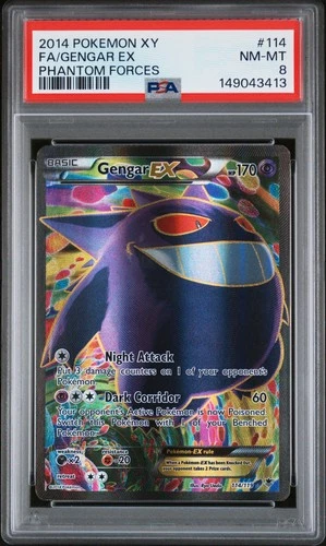 2014 POKEMON XY PHANTOM FORCES #114 FULL ART/GENGAR EX PSA 8