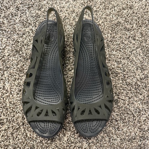 Crocs Adrina III Jelly Low Wedge Comfort Shoes Women’s 9 Slip-On Peep Toe - Picture 2 of 11