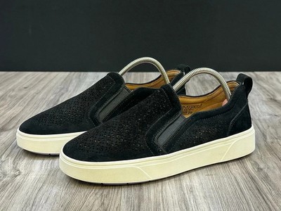 Vionic Kimmie Perf Slip On Sneakers Black Suede Womens 7 Wide Arch Support NEW