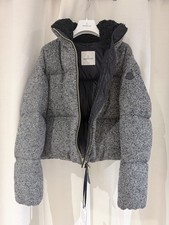 Moncler Womens Tweed Down Jacket Grey Size 2 M Authentic Puffer Coat Luxury Wool