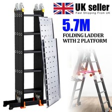 5.7M Aluminium Folding Ladder Multi Purpose 14 in 1 Combination Ladder +Platform