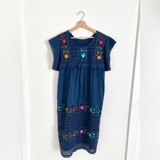 VINTAGE mexican navy blue embroidered dress / up to L