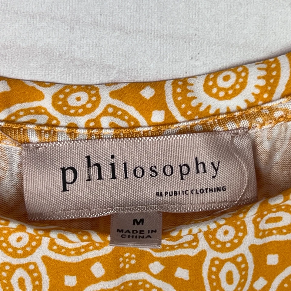 Blusa Philosophy Top Mujer Mediana Amarilla Geométrica Manga Acampanada Tejida Foto 4 de 4