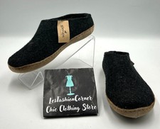 NWT Glerups Women's Black Charcoal Wool Leather Sole Slip-On Slipper Sz 5.5 3283