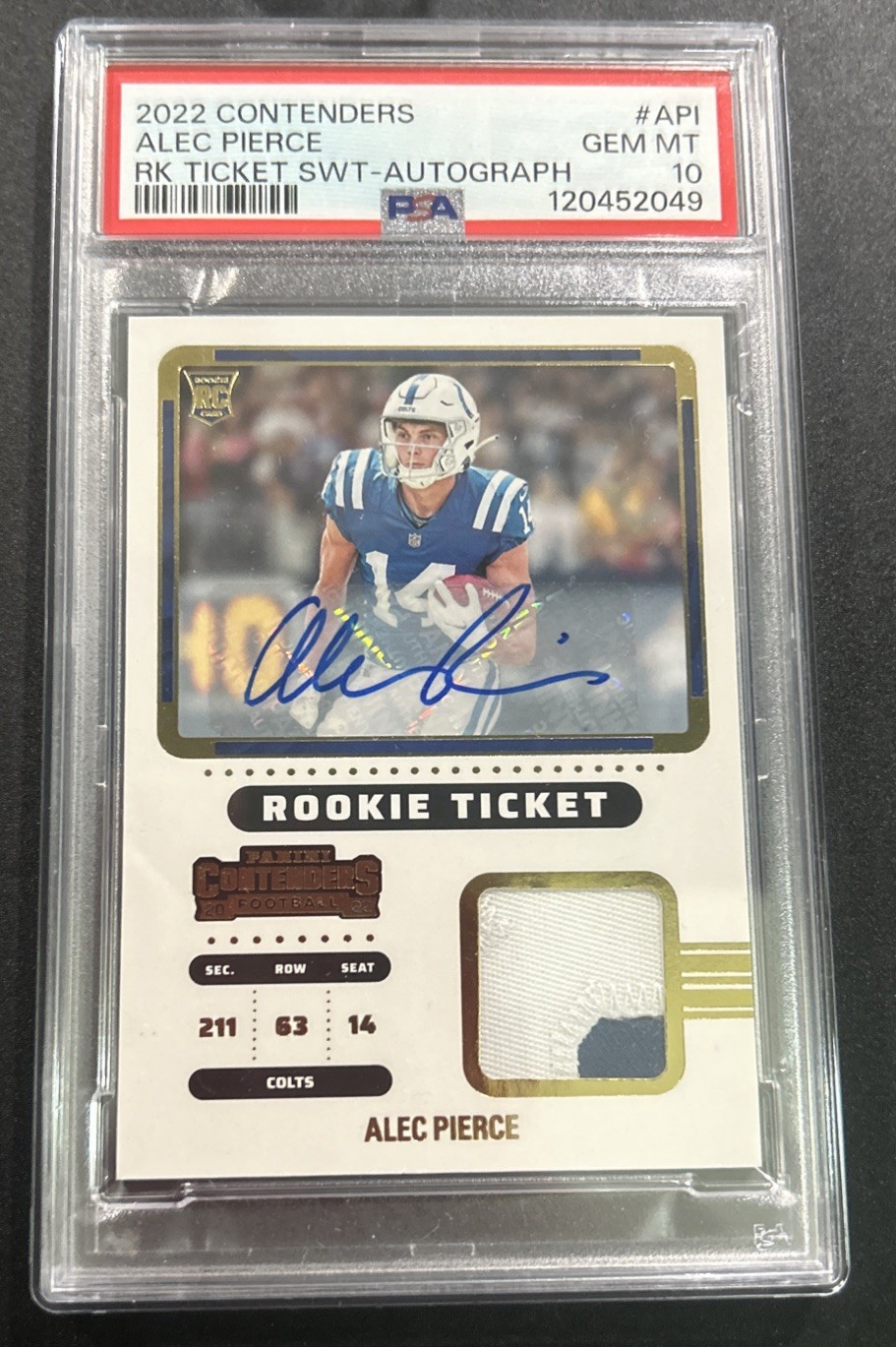 Alec Pierce Panini Contenders Rookie Ticket Swatches #API Autograph