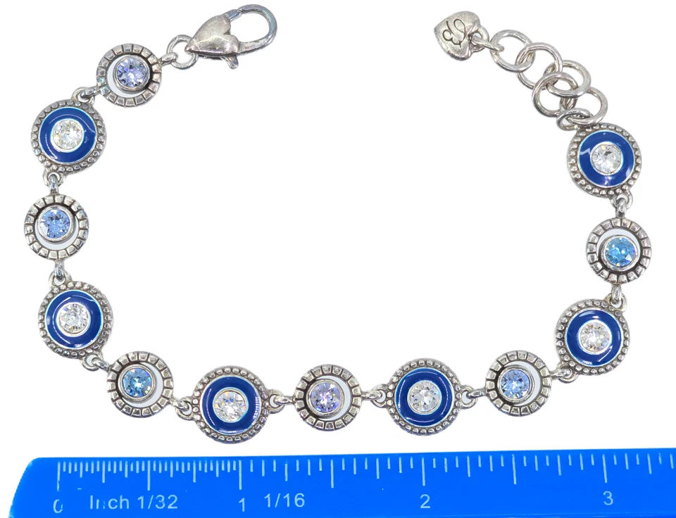 VINTAGE BRIGHTON HALO LIGHT BLUE ENAMEL WHITE CLEAR CRYSTAL SILVER TONE BRACELET - Image 2 of 4