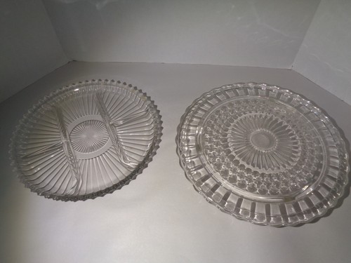 VINTAGE FEDERAL AND INDIANA GLASS CAKE AND CONDIMENT PLATES. VERY NICE HEAVY WGT - Picture 1 of 4