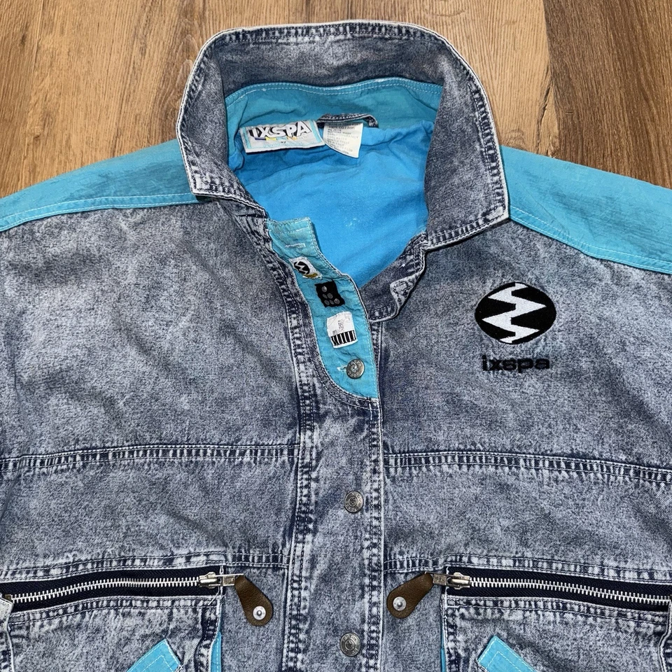 Винтажный джинсовой ткани трек костюм Ixspa куртка брюки кислоты стирка 1980-х 1990-х женщин средний - Изображение 4 из 4