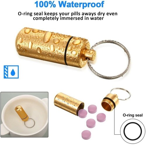 Mini Waterproof Metal Medicine Pill Box Case Bottle Holder Container Keychain - Picture 5 of 12