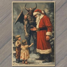 POSTCARD Krampus Santa Strange Meeting Children in Snow Christmas Winter Unusual