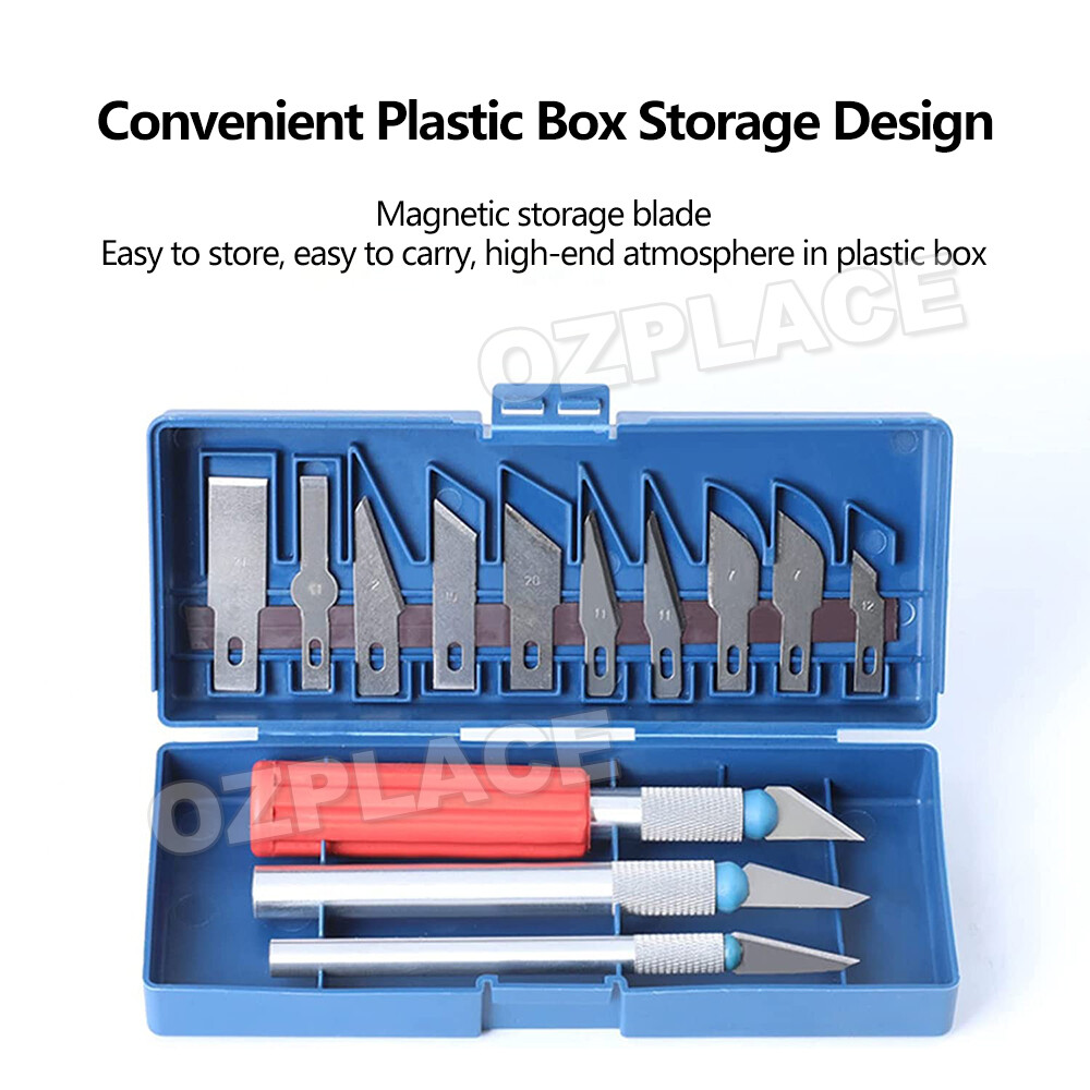 16pc Hobby Knife Set Arts & Craft Kit Quality Cut & Trim 3Handles + 13