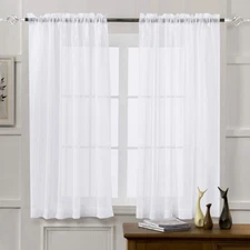 Sheer Curtains Rod Pocket Voile Window Drapes Home Decor White 2 Pack 52"X 45"