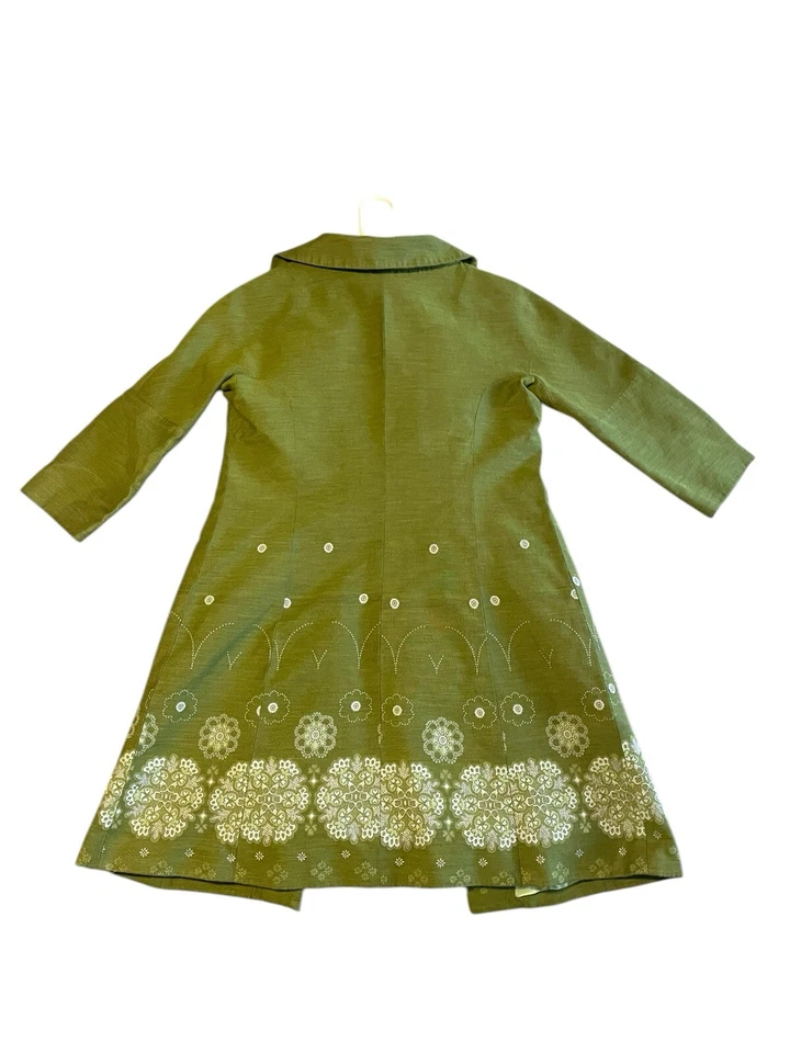 Chaqueta Corbata Cintura Verde Guisante Estampada Floral De Colección 8 Boho Chic Twee Algodón Foto 2 de 4