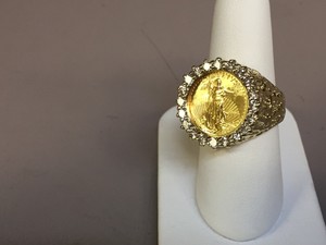 Details About 14k Gold Mens 22mm Coin Ring With A 22k 110 Oz American Eagle Coin With 14tcw