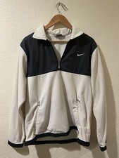 Nike Silver Tag Large Swoosh Logo Cream Fleece 1/4 Zip Pullover Jacket Vtg
