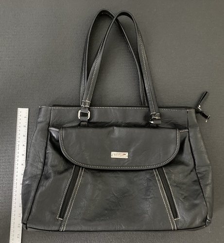 Multi Sac Large Black Vegan Leather Shoulder Tote Purse Bag 18" x 12" x 4" - Picture 7 of 11
