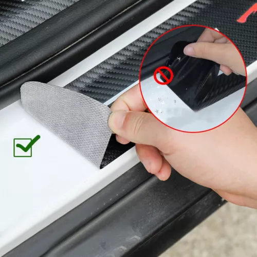4Pcs Universal Car Door Plate Sill Scuff Cover Anti Scratch Carbon Fiber Sticker - Foto 4 di 12