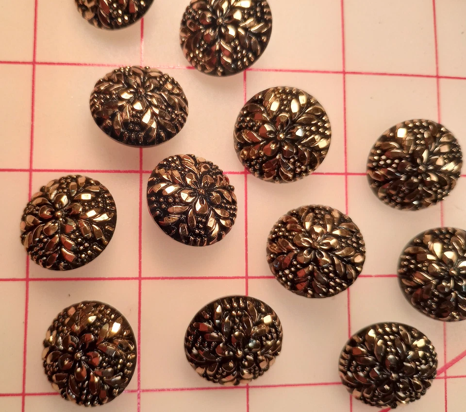 3 Magníficos Botones Vintage Floral Checo Vidrio Negro y Dorado 15/16" 23mm Foto 2 de 4