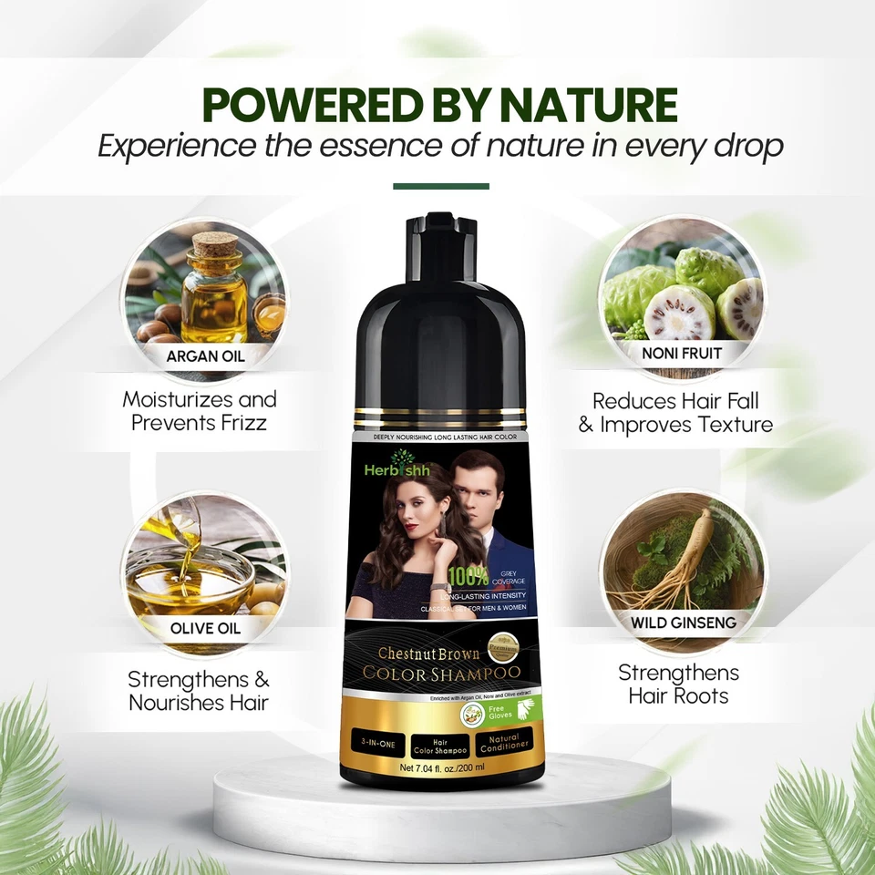 Hair Dye Shampoo 3 in 1 Herbishh Chestnut Brown Hair Color Shampoo - Image 4 of 4