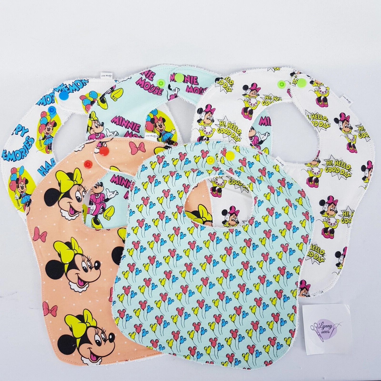 Baby Bibs Minnie Mouse Prints 5 x Pack 100% Cotton Handmade New