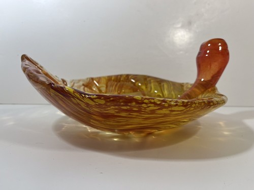 Kosta Boda Wide Life Orange Yellow Clear Art Glass Leaf Bowl Signed L Lofgren - Picture 5 of 21
