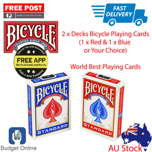 2 x Bicycle Decks (red & blue) Worlds Number One Poker Playing Cards Trick USA - Picture 1 of 8