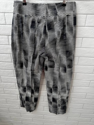 Akris Punto Womens High Rise Pleated Striped Cropped Pants White Black Size 4 - Picture 9 of 16