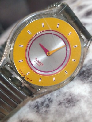 2004 Swatch Watch Skin SFB100 Orange /silver Dial work