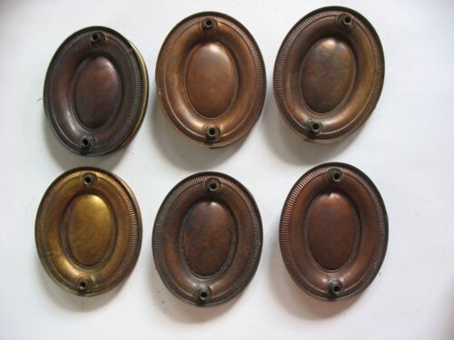 NOS Vtg 6 Antique brass drawer pulls w bail hardware restoration 3 1/8" x 2 1/2" - Picture 5 of 6
