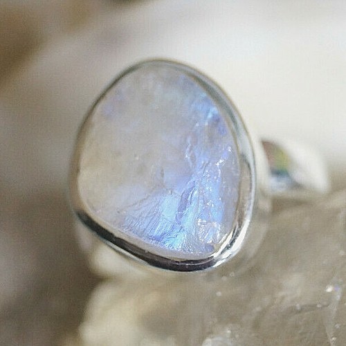Silberring 53 Mondstein Oval Blau Ring Silber Roh Schlicht Elegant Design Modern - Bild 3 von 7