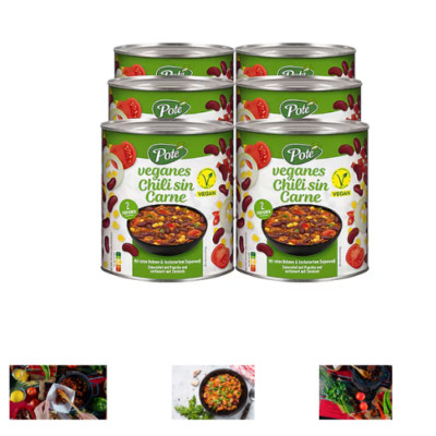 Poté Chili sin Carne 800g, 6er Pack | Hearty Vegetarian Chili | Ready-to-Serve M