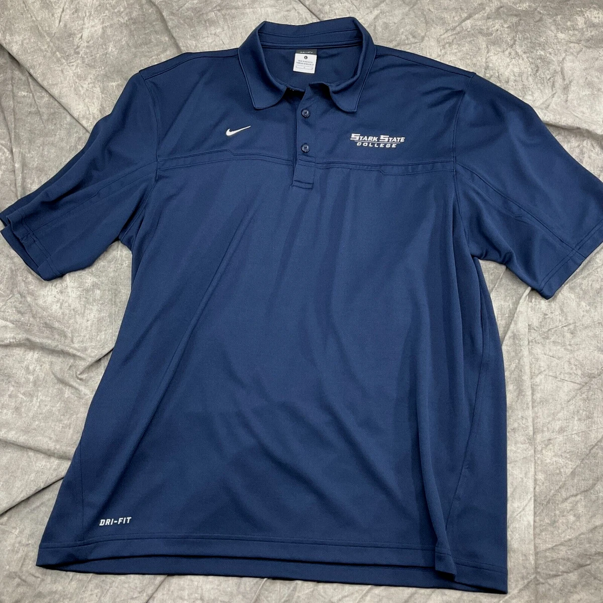 Nike Stark State College Polo Shirt Men L Navy Blue White