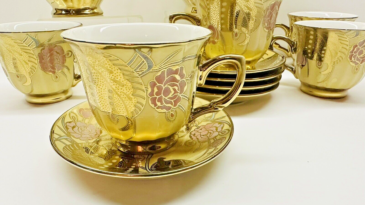 Vintage 12 Pc Yamasin Japan Gold Gilt Porcelain Tea Set | eBay