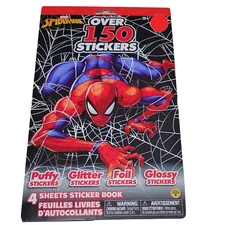 Marvel Spider-Man Sticker Book Puffy Glitter Foil Glossy 4 Sheets 150 Stickers