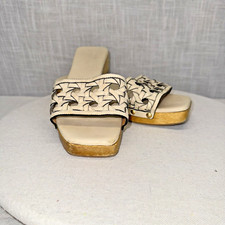 TORY BURCH Leather Cream Basketweave Wooden Clogs Classic Luxe US 6