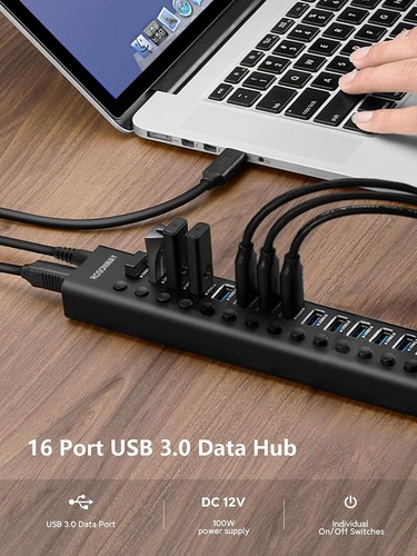 16 Port USB 3.0 Hub Independent Switch High Speed 5 Gbps, ROSONWAY RSH-A16 - Picture 5 of 7